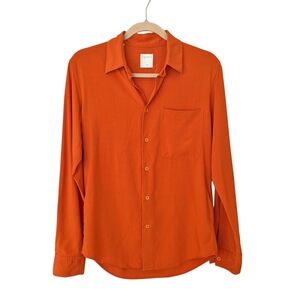Sandro Paris Orange Viscose Button Front Shirt Men's XS